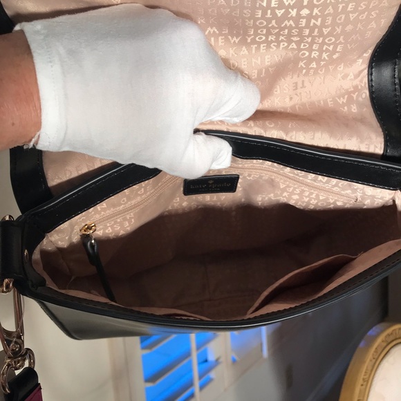 Kate Spade Blk Lthr Saddle Bag w/Hot Pink & Gold - Picture 7 of 8